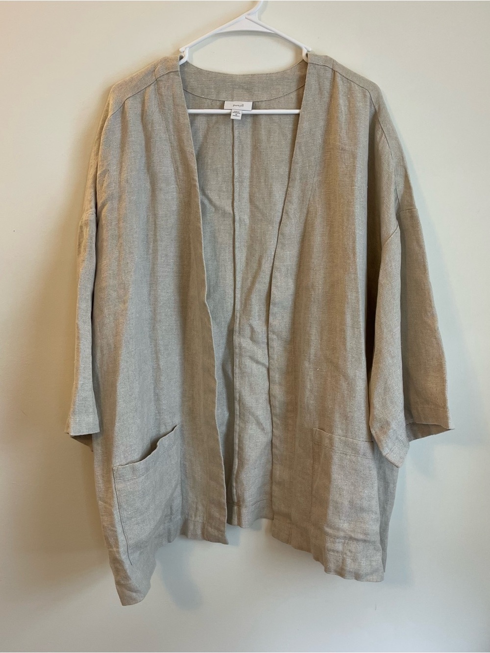J. Jill 2X Beige 100% Linen Kimono Cardigan Coastal Breathable Cottagecore Artsy